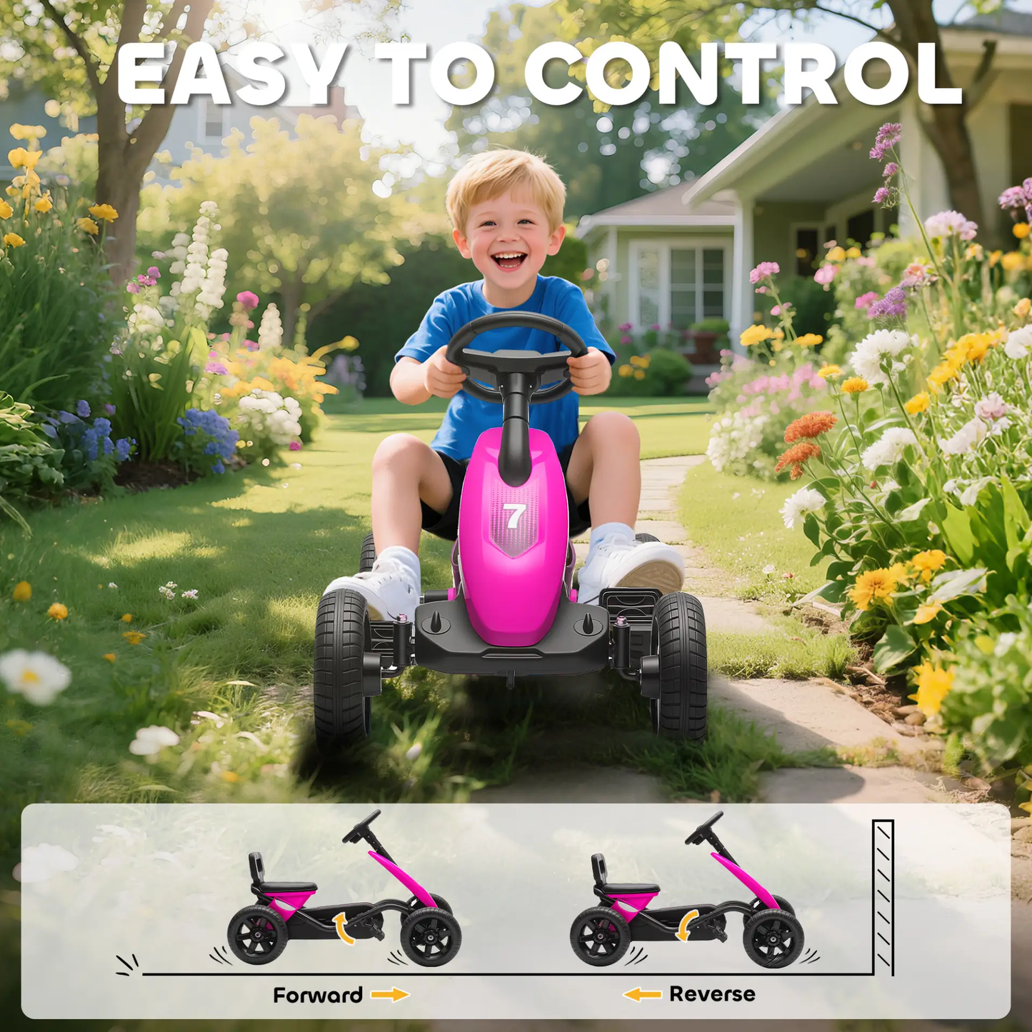 AIYAPLAY Pedal Go Kart for Kids 2-5 Years, with Silent EVA Wheels, Metal Frame, Pink by All Mart Bristol Ltd