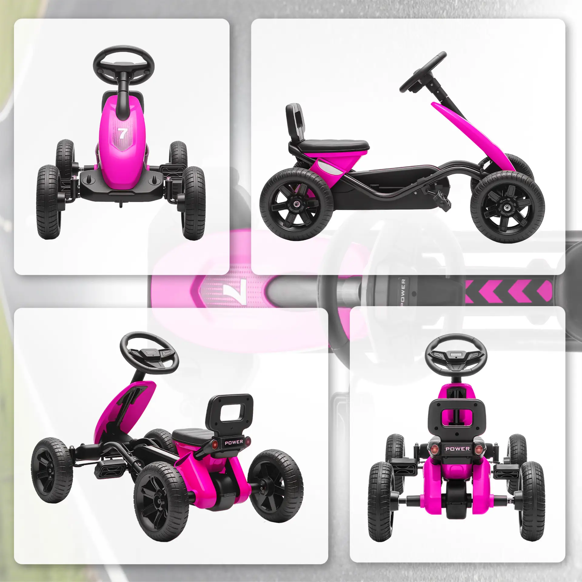 AIYAPLAY Pedal Go Kart for Kids 2-5 Years, with Silent EVA Wheels, Metal Frame, Pink by All Mart Bristol Ltd