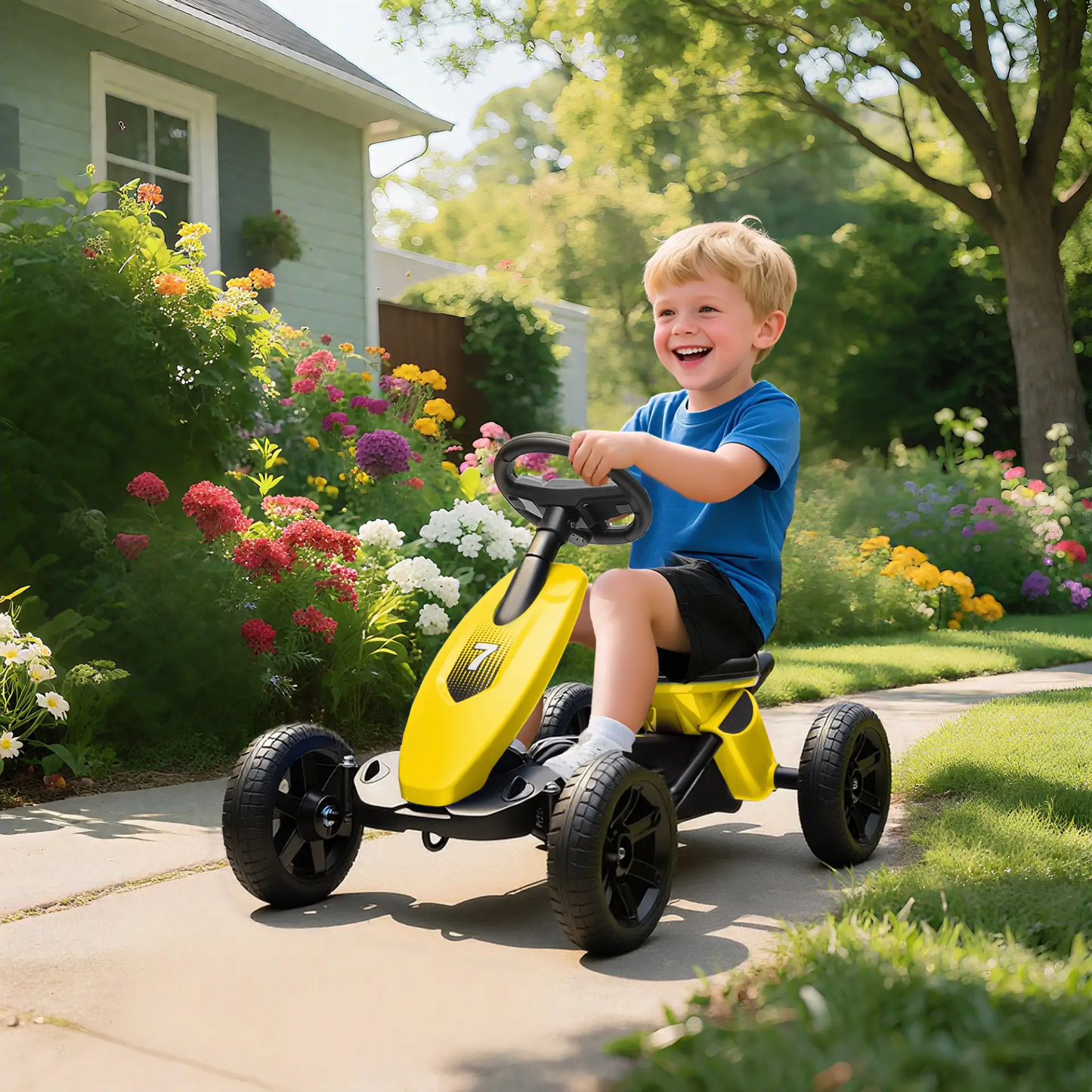 AIYAPLAY Pedal Go Kart for Kids 2-5 Years, with Silent EVA Wheels, Metal Frame, Yellow by All Mart Bristol Ltd