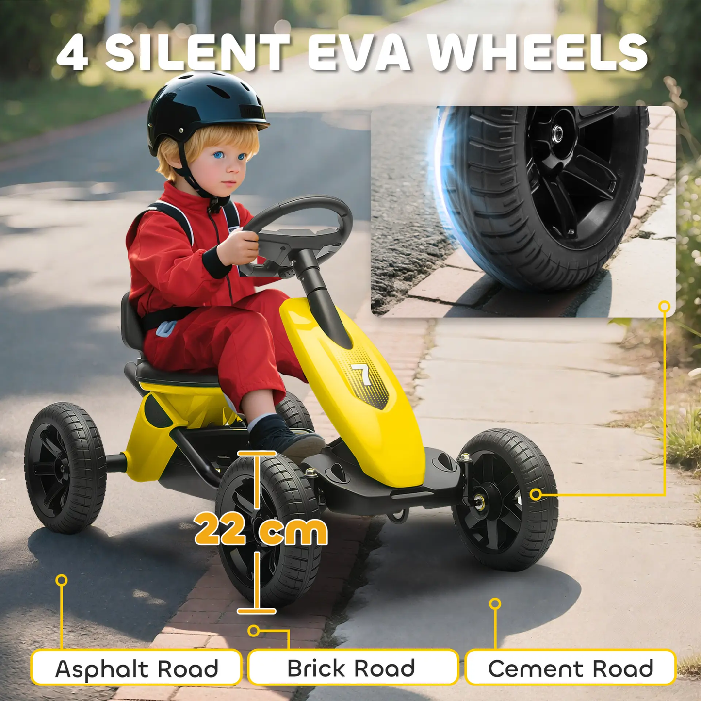 AIYAPLAY Pedal Go Kart for Kids 2-5 Years, with Silent EVA Wheels, Metal Frame, Yellow by All Mart Bristol Ltd