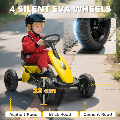 AIYAPLAY Pedal Go Kart for Kids 2-5 Years, with Silent EVA Wheels, Metal Frame, Yellow by All Mart Bristol Ltd