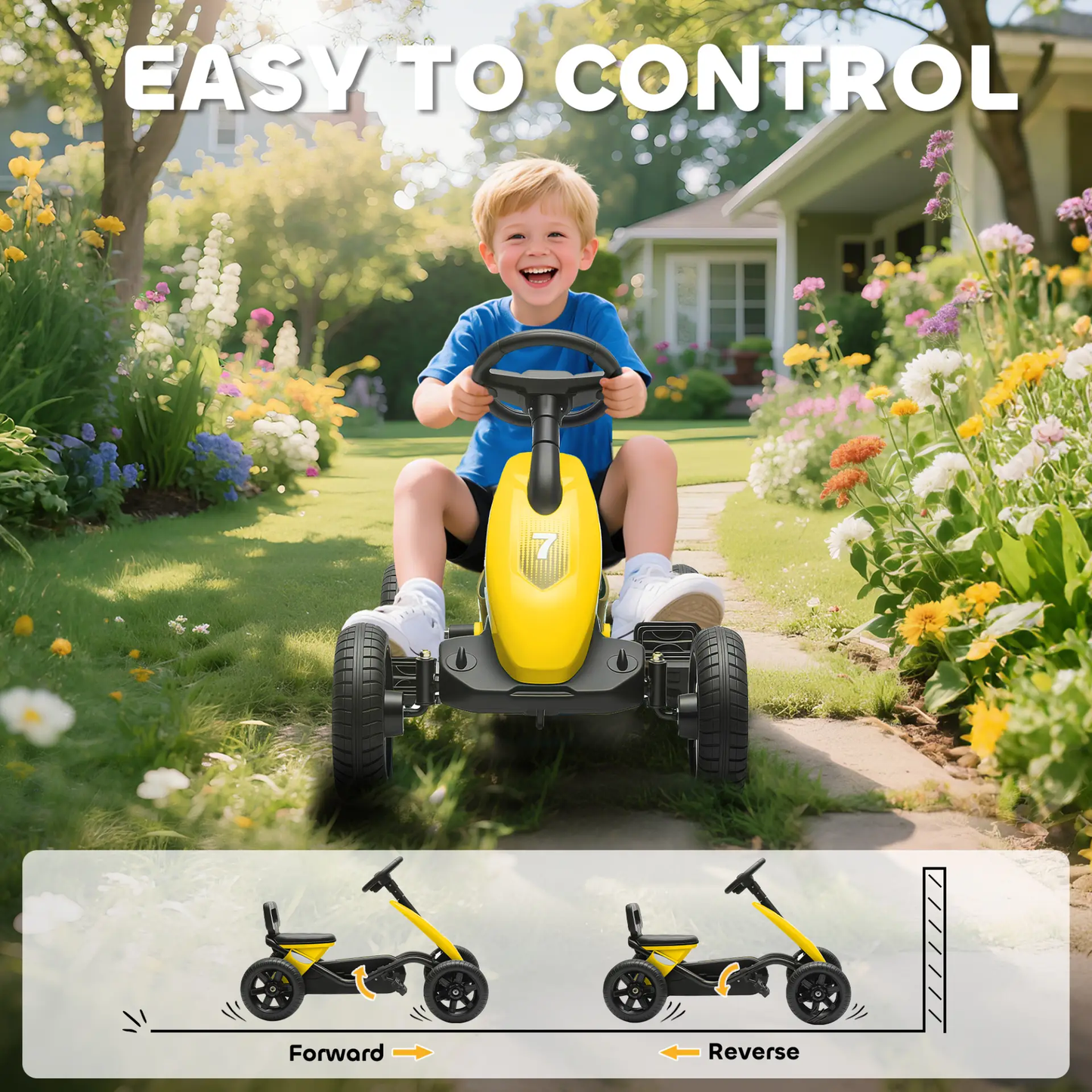 AIYAPLAY Pedal Go Kart for Kids 2-5 Years, with Silent EVA Wheels, Metal Frame, Yellow by All Mart Bristol Ltd
