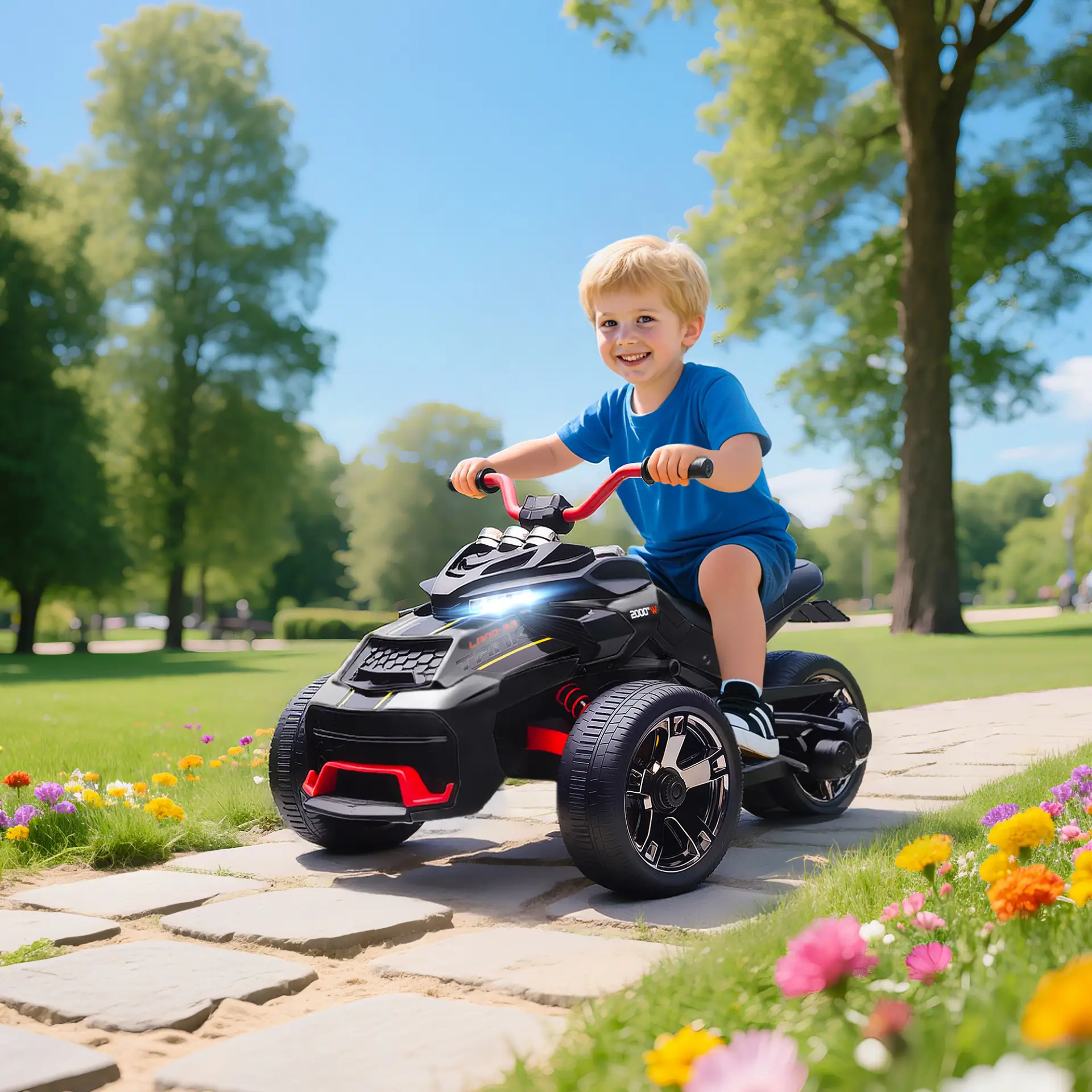 AIYAPLAY 12V Kids Electric Ride On Car with 3 Wheeler, MP3 Player, Horn, 2 Speeds, LED Lights for Boys & Girls Ages 3-8, Black by All Mart Bristol Ltd