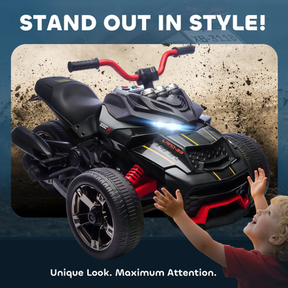 AIYAPLAY 12V Kids Electric Ride On Car with 3 Wheeler, MP3 Player, Horn, 2 Speeds, LED Lights for Boys & Girls Ages 3-8, Black by All Mart Bristol Ltd