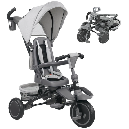 AIYAPLAY 6 in 1 Foldable Kids Trike with Adjustable Parent Handle & Canopy for Ages 1-5, Grey by All Mart Bristol Ltd