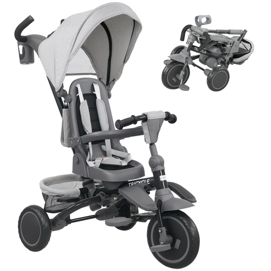 AIYAPLAY 6 in 1 Foldable Kids Trike with Adjustable Parent Handle & Canopy for Ages 1-5, Grey by All Mart Bristol Ltd