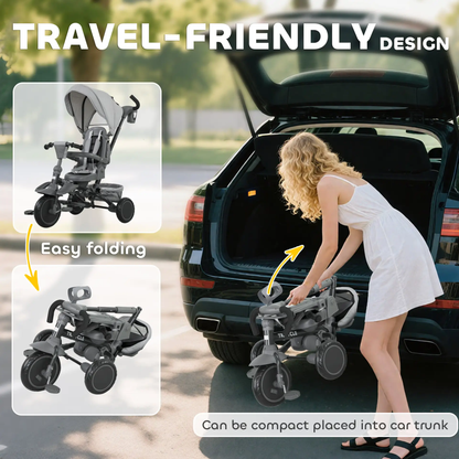 AIYAPLAY 6 in 1 Foldable Kids Trike with Adjustable Parent Handle & Canopy for Ages 1-5, Grey by All Mart Bristol Ltd