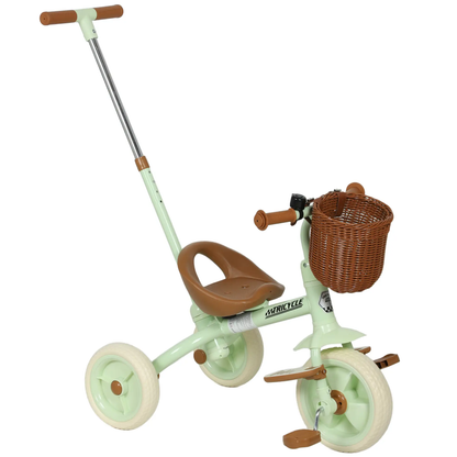 AIYAPLAY 2-In-1 Toddler Trike for 2-5 Years Old, 3 Wheel Bike with Adjustable Parent Handle, Basket for Boys and Girls, Green by All Mart Bristol Ltd