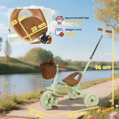 AIYAPLAY 2-In-1 Toddler Trike for 2-5 Years Old, 3 Wheel Bike with Adjustable Parent Handle, Basket for Boys and Girls, Green by All Mart Bristol Ltd