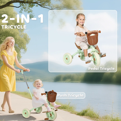 AIYAPLAY 2-In-1 Toddler Trike for 2-5 Years Old, 3 Wheel Bike with Adjustable Parent Handle, Basket for Boys and Girls, Green by All Mart Bristol Ltd