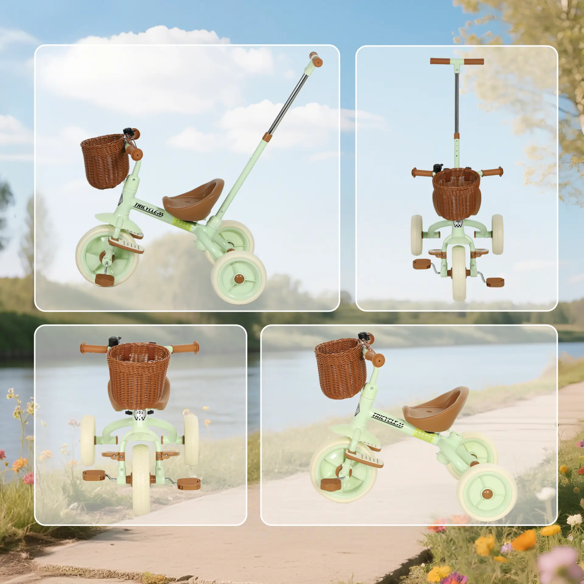 AIYAPLAY 2-In-1 Toddler Trike for 2-5 Years Old, 3 Wheel Bike with Adjustable Parent Handle, Basket for Boys and Girls, Green by All Mart Bristol Ltd