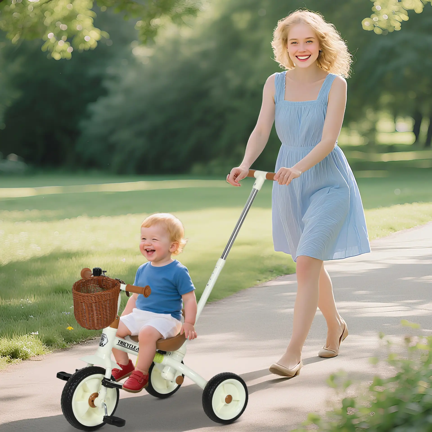 AIYAPLAY 2-In-1 Toddler Trike for 2-5 Years Old, 3 Wheel Bike with Adjustable Parent Handle, Basket for Boys and Girls, White by All Mart Bristol Ltd