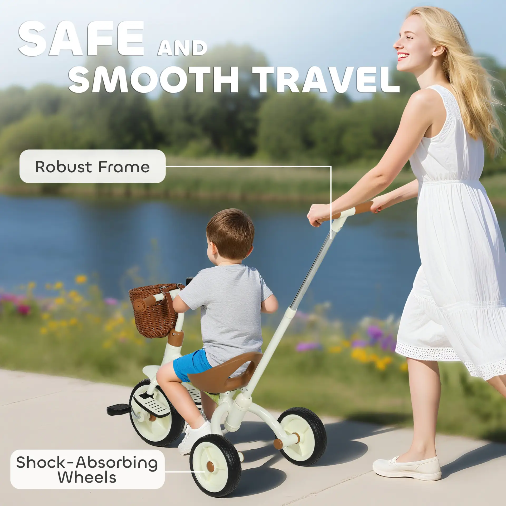AIYAPLAY 2-In-1 Toddler Trike for 2-5 Years Old, 3 Wheel Bike with Adjustable Parent Handle, Basket for Boys and Girls, White by All Mart Bristol Ltd