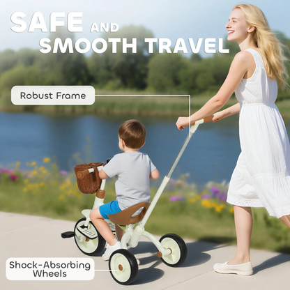 AIYAPLAY 2-In-1 Toddler Trike for 2-5 Years Old, 3 Wheel Bike with Adjustable Parent Handle, Basket for Boys and Girls, White by All Mart Bristol Ltd