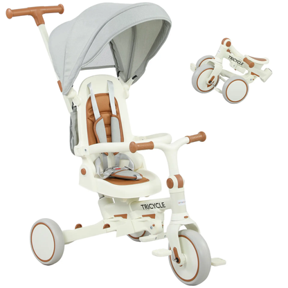 AIYAPLAY 5 in 1 Kids Trike with Adjustable Backrest, Toddler Tricycle with Push Handlebar, Adjustable Backrest, Cream White by All Mart Bristol Ltd