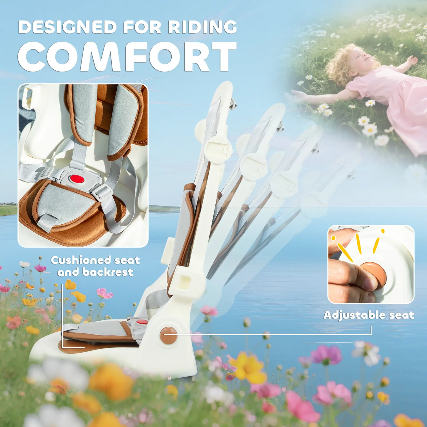 AIYAPLAY 5 in 1 Kids Trike with Adjustable Backrest, Toddler Tricycle with Push Handlebar, Adjustable Backrest, Cream White by All Mart Bristol Ltd