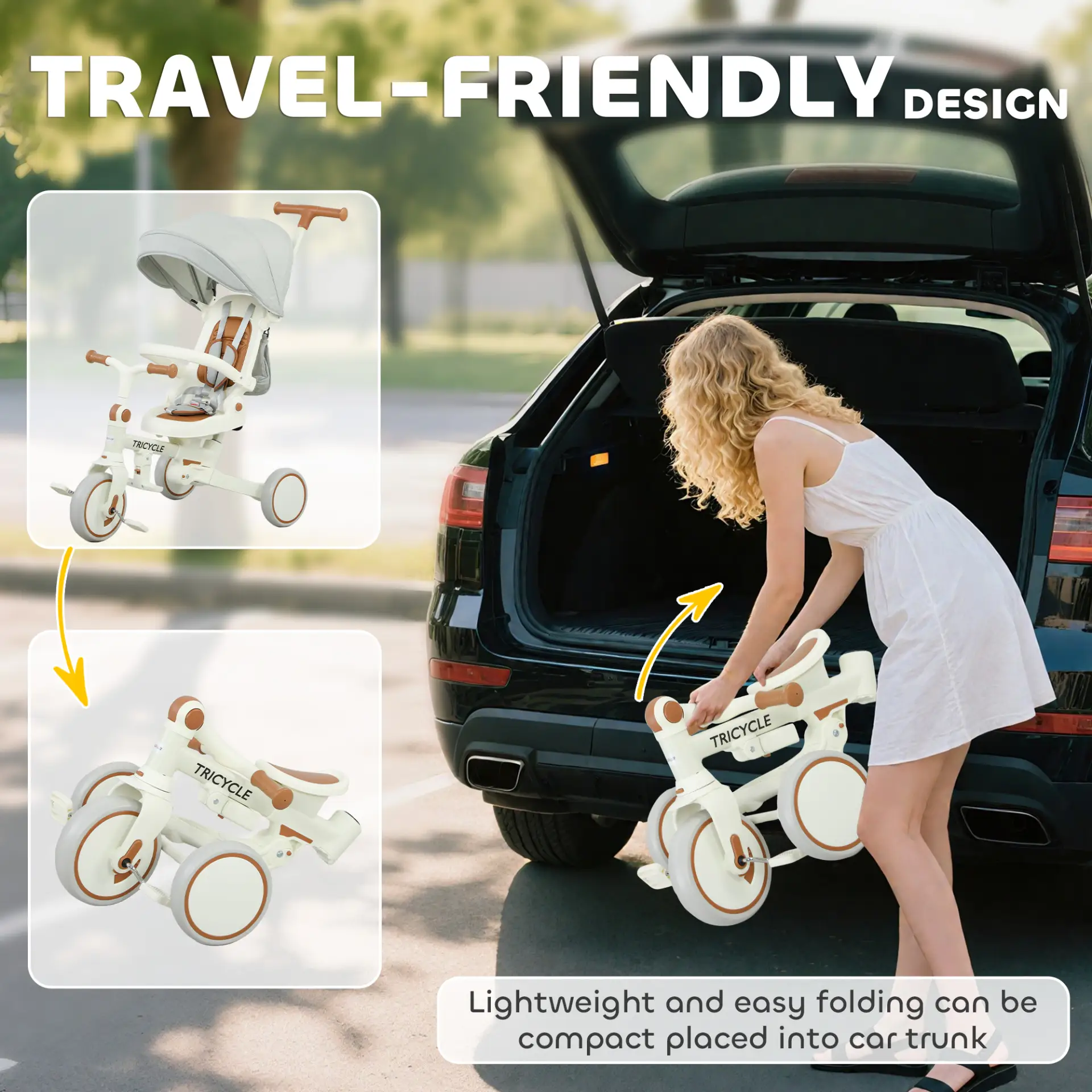 AIYAPLAY 5 in 1 Kids Trike with Adjustable Backrest, Toddler Tricycle with Push Handlebar, Adjustable Backrest, Cream White by All Mart Bristol Ltd