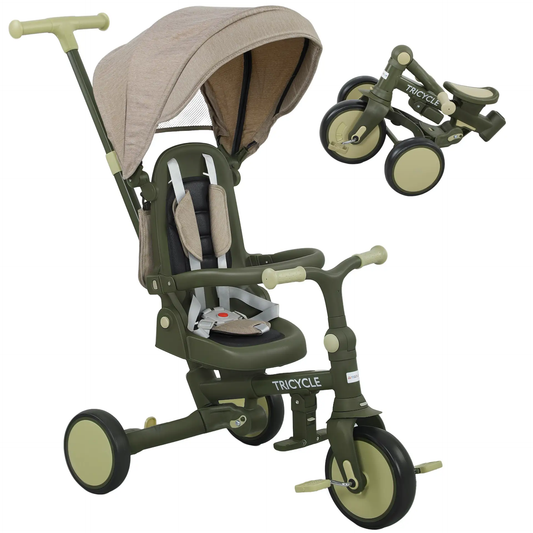 AIYAPLAY 5 in 1 Kids Trike with Adjustable Backrest, Toddler Tricycle with Push Handlebar, Adjustable Backrest, Dark Green by All Mart Bristol Ltd