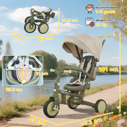 AIYAPLAY 5 in 1 Kids Trike with Adjustable Backrest, Toddler Tricycle with Push Handlebar, Adjustable Backrest, Dark Green by All Mart Bristol Ltd