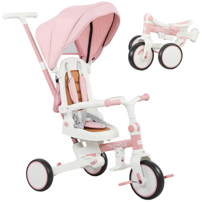 AIYAPLAY 5 in 1 Kids Trike with Adjustable Backrest, Toddler Tricycle with Push Handlebar, Adjustable Backrest, Pink by All Mart Bristol Ltd