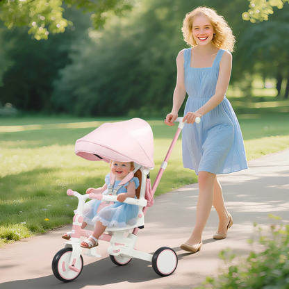 AIYAPLAY 5 in 1 Kids Trike with Adjustable Backrest, Toddler Tricycle with Push Handlebar, Adjustable Backrest, Pink by All Mart Bristol Ltd