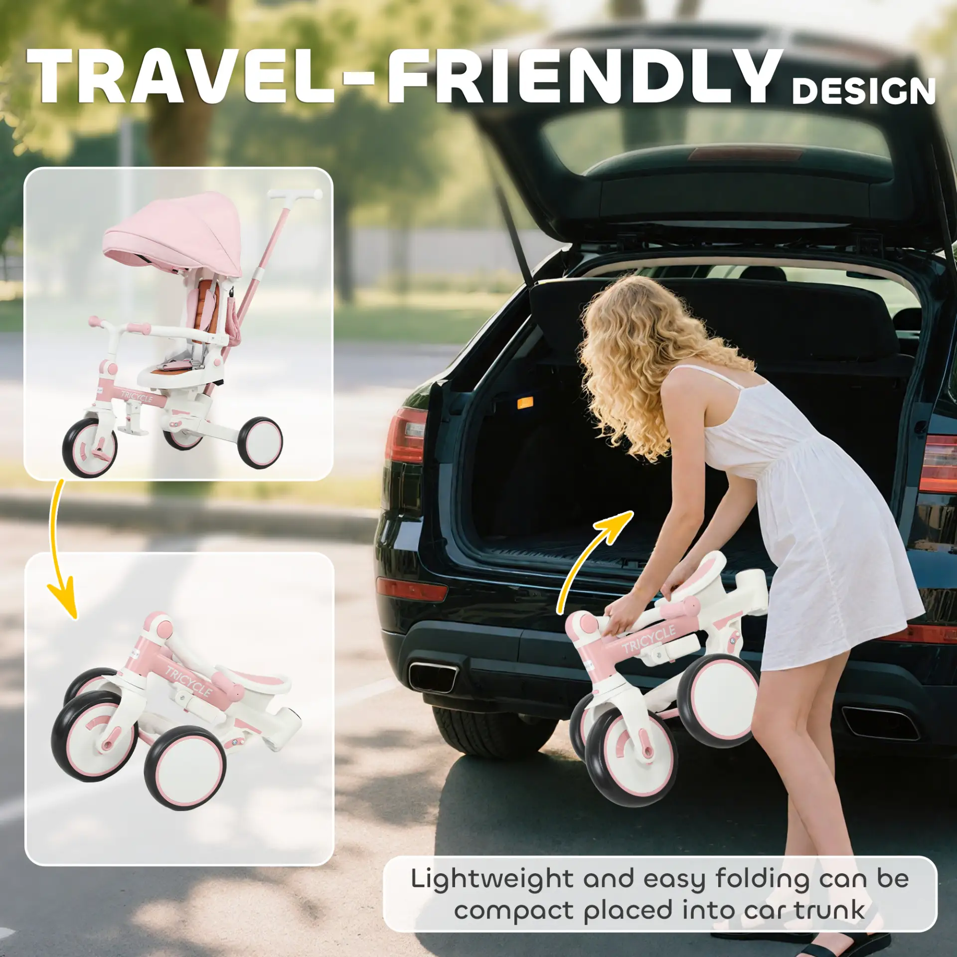 AIYAPLAY 5 in 1 Kids Trike with Adjustable Backrest, Toddler Tricycle with Push Handlebar, Adjustable Backrest, Pink by All Mart Bristol Ltd