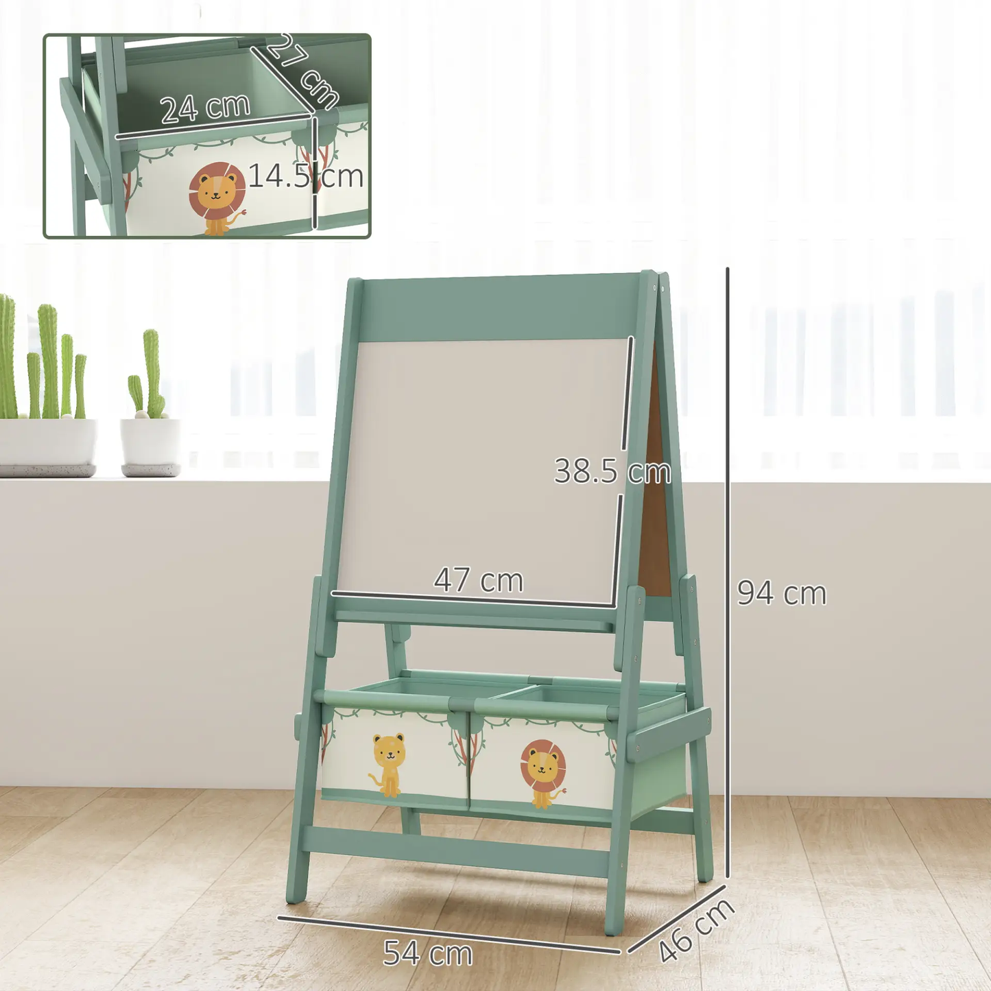 AIYAPLAY Art Easel for Kids, Double-Sided Whiteboard/Blackboard with Paper Roll, Two Storage Boxes, for Ages 3-8 Years, Green by All Mart Bristol Ltd