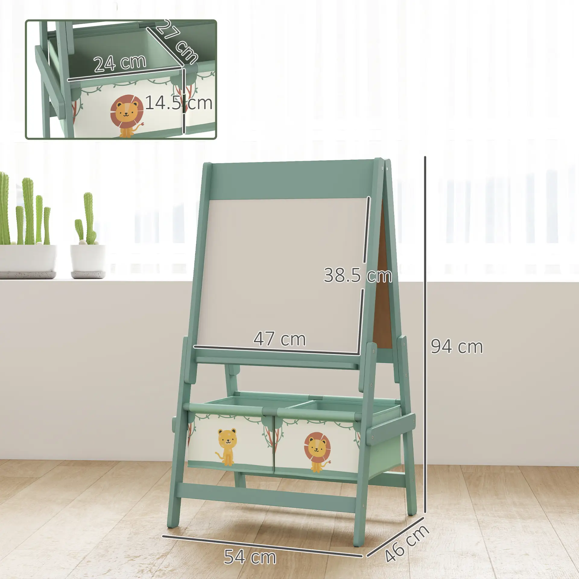 AIYAPLAY Art Easel for Kids, Double-Sided Whiteboard/Blackboard with Paper Roll, Two Storage Boxes, for Ages 3-8 Years, Green by All Mart Bristol Ltd