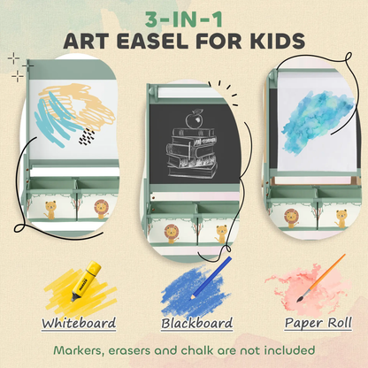 AIYAPLAY Art Easel for Kids, Double-Sided Whiteboard/Blackboard with Paper Roll, Two Storage Boxes, for Ages 3-8 Years, Green by All Mart Bristol Ltd
