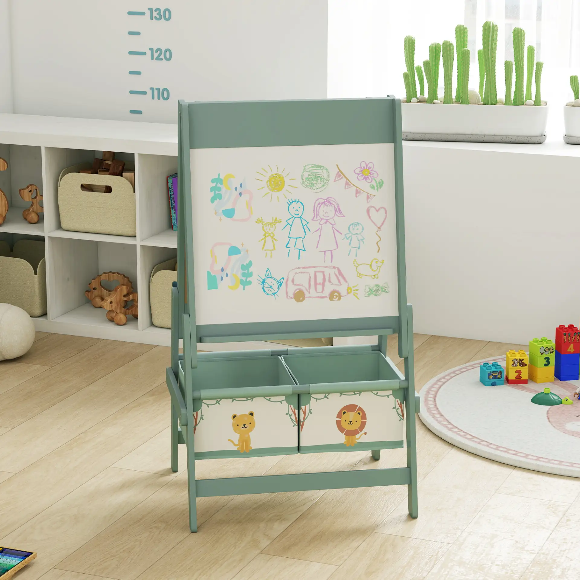 AIYAPLAY Art Easel for Kids, Double-Sided Whiteboard/Blackboard with Paper Roll, Two Storage Boxes, for Ages 3-8 Years, Green by All Mart Bristol Ltd