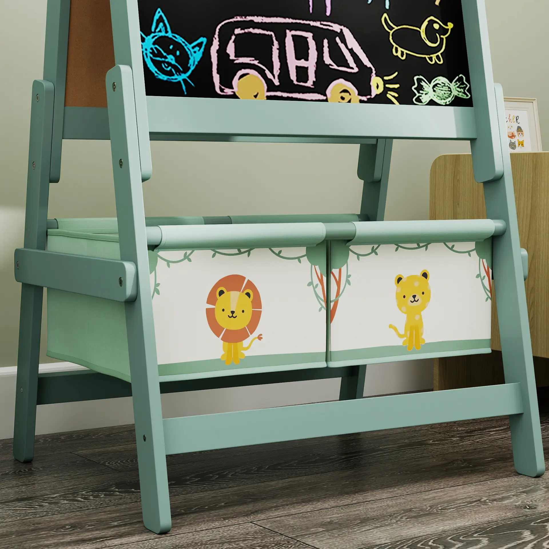 AIYAPLAY Art Easel for Kids, Double-Sided Whiteboard/Blackboard with Paper Roll, Two Storage Boxes, for Ages 3-8 Years, Green by All Mart Bristol Ltd