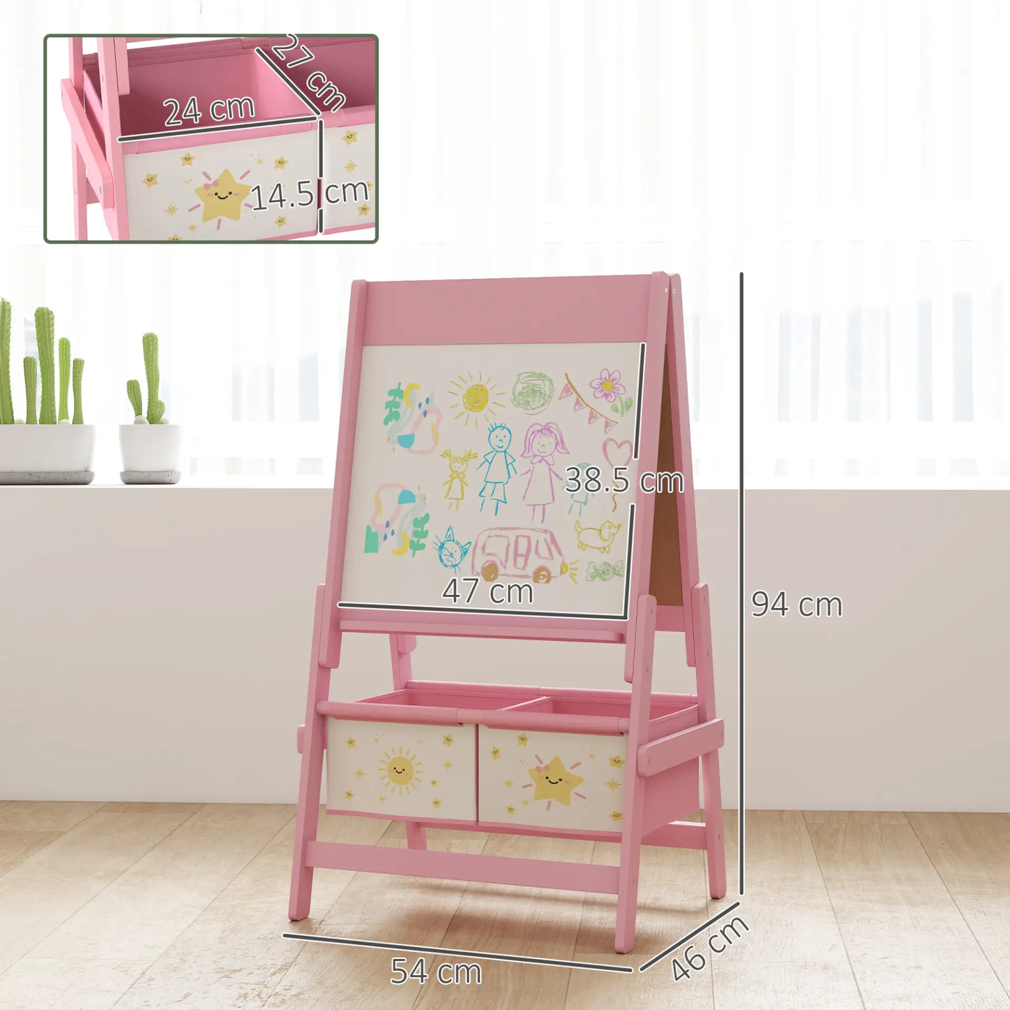 AIYAPLAY Art Easel for Kids, Double-Sided Whiteboard/Blackboard with Paper Roll, Two Storage Boxes, for Ages 3-8 Years, Pink by All Mart Bristol Ltd