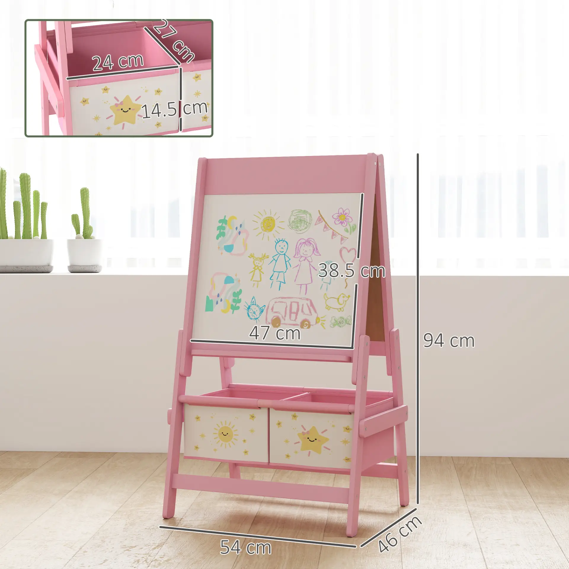 AIYAPLAY Art Easel for Kids, Double-Sided Whiteboard/Blackboard with Paper Roll, Two Storage Boxes, for Ages 3-8 Years, Pink by All Mart Bristol Ltd