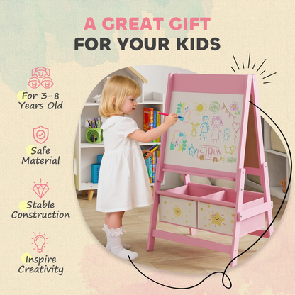 AIYAPLAY Art Easel for Kids, Double-Sided Whiteboard/Blackboard with Paper Roll, Two Storage Boxes, for Ages 3-8 Years, Pink by All Mart Bristol Ltd