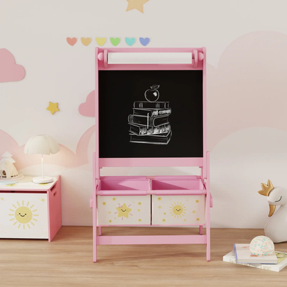AIYAPLAY Art Easel for Kids, Double-Sided Whiteboard/Blackboard with Paper Roll, Two Storage Boxes, for Ages 3-8 Years, Pink by All Mart Bristol Ltd