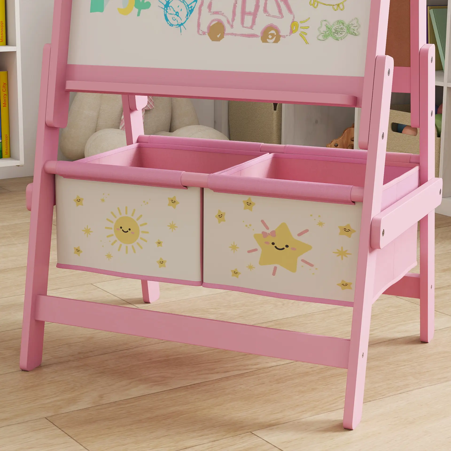 AIYAPLAY Art Easel for Kids, Double-Sided Whiteboard/Blackboard with Paper Roll, Two Storage Boxes, for Ages 3-8 Years, Pink by All Mart Bristol Ltd