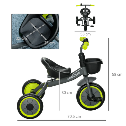 AIYAPLAY Kids Trike, Tricycle, with Adjustable Seat, Basket, Bell, for Ages 2-5 Years - Black by All Mart Bristol Ltd