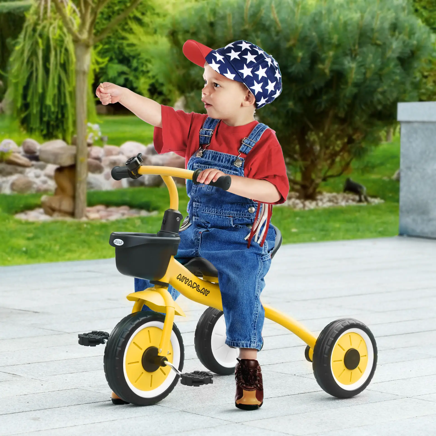 AIYAPLAY Kids Trike, Tricycle, with Adjustable Seat, Basket, Bell, for Ages 2-5 Years - Yellow by All Mart Bristol Ltd