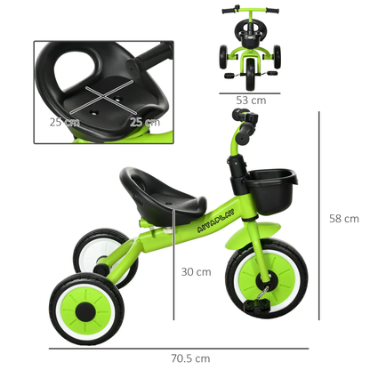 AIYAPLAY Kids Trike, Tricycle, with Adjustable Seat, Basket, Bell, for Ages 2-5 Years - Green by All Mart Bristol Ltd