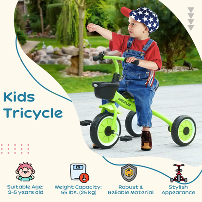 AIYAPLAY Kids Trike, Tricycle, with Adjustable Seat, Basket, Bell, for Ages 2-5 Years - Green by All Mart Bristol Ltd