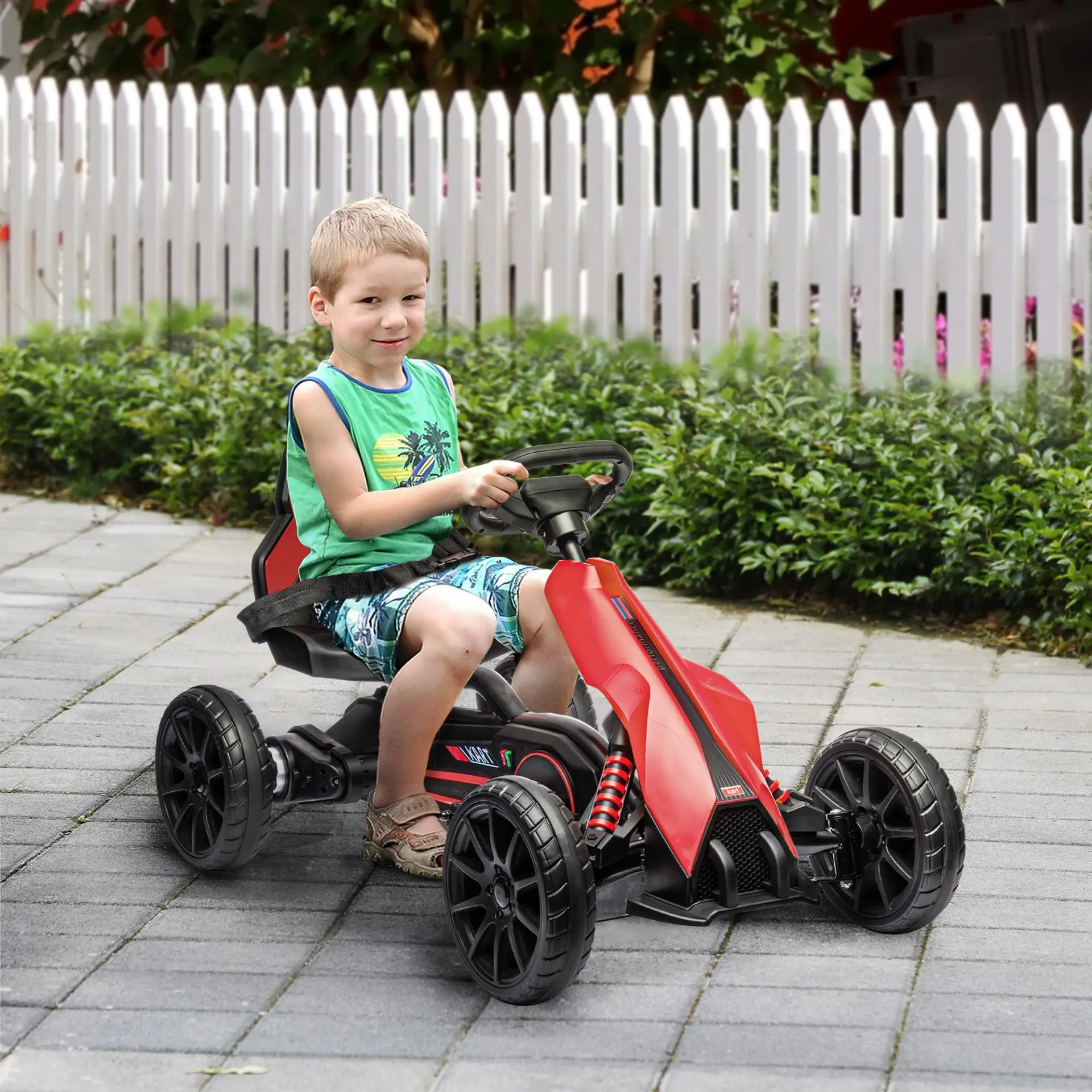 HOMCOM 12V Electric Go-Kart for Kids, Ride-On Racing Go-Kart, with Forward and Reversing Functions, for Ages 3-8 Years - Red by All Mart Bristol Ltd