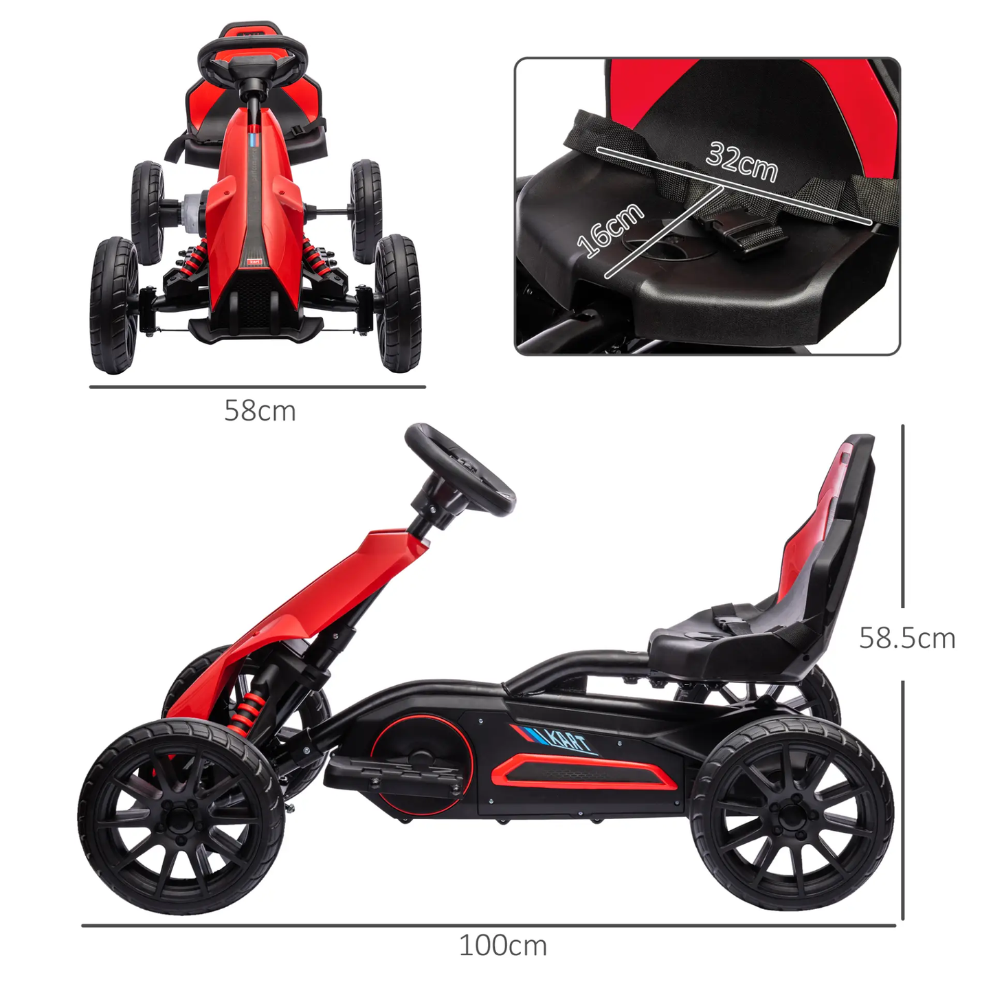 HOMCOM 12V Electric Go-Kart for Kids, Ride-On Racing Go-Kart, with Forward and Reversing Functions, for Ages 3-8 Years - Red by All Mart Bristol Ltd