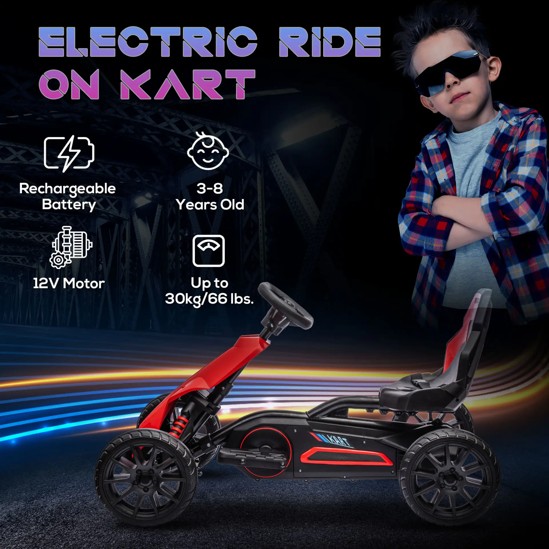 HOMCOM 12V Electric Go-Kart for Kids, Ride-On Racing Go-Kart, with Forward and Reversing Functions, for Ages 3-8 Years - Red by All Mart Bristol Ltd