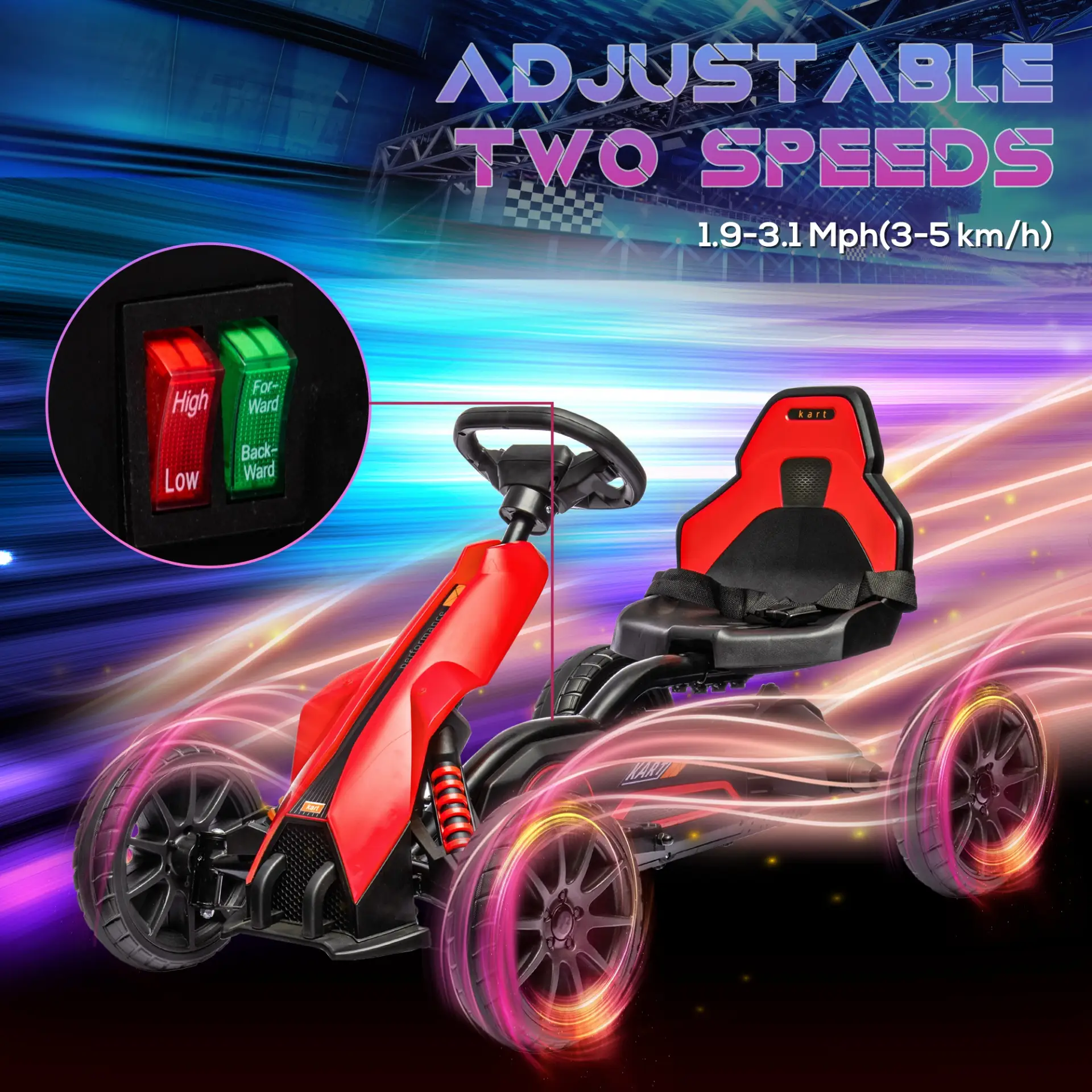 HOMCOM 12V Electric Go-Kart for Kids, Ride-On Racing Go-Kart, with Forward and Reversing Functions, for Ages 3-8 Years - Red by All Mart Bristol Ltd
