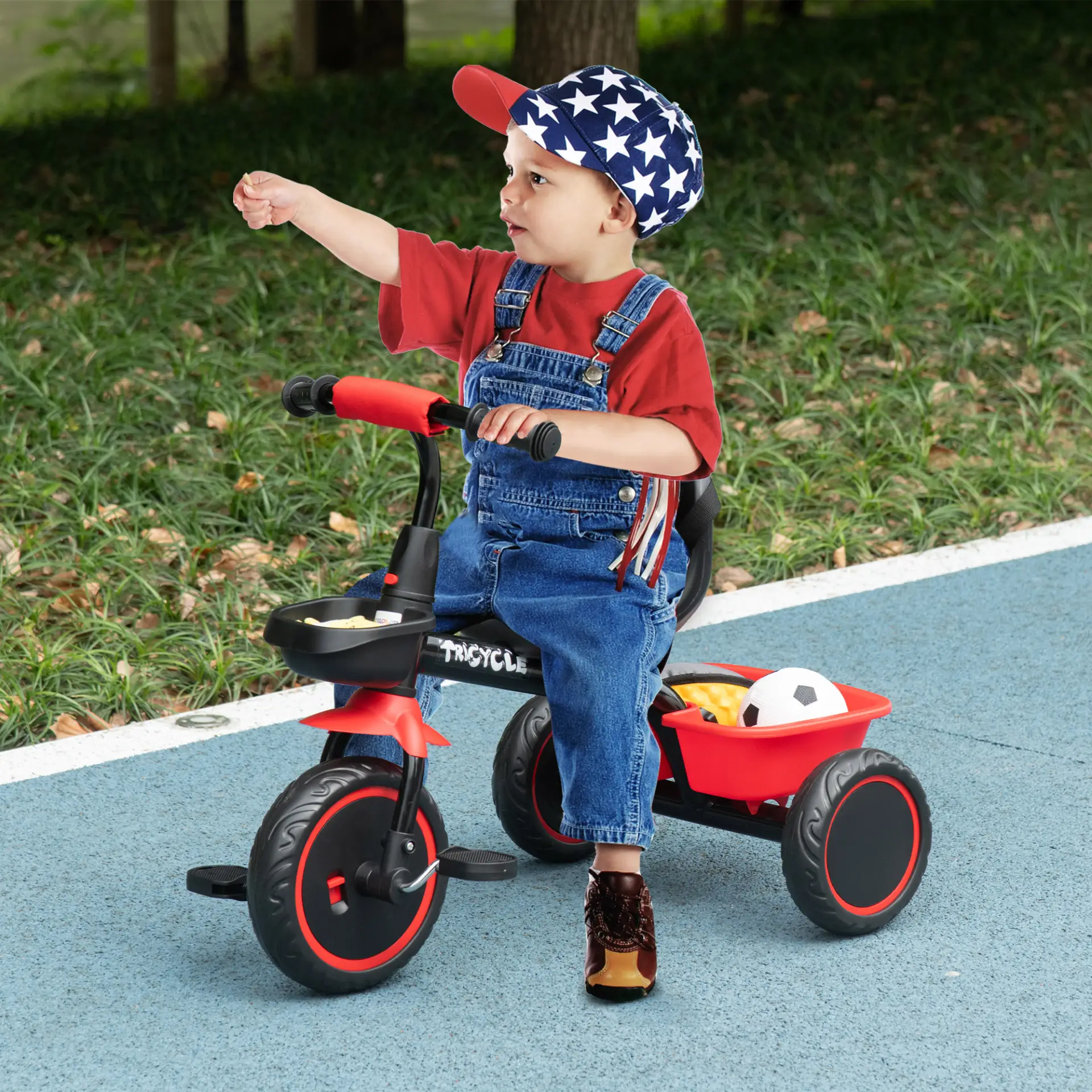 AIYAPLAY Kids Trike for 2-5 Years with Adjustable Seat, Pedal, Baskets, Red by All Mart Bristol Ltd
