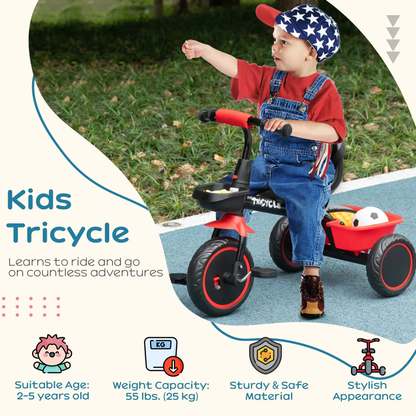 AIYAPLAY Kids Trike for 2-5 Years with Adjustable Seat, Pedal, Baskets, Red by All Mart Bristol Ltd