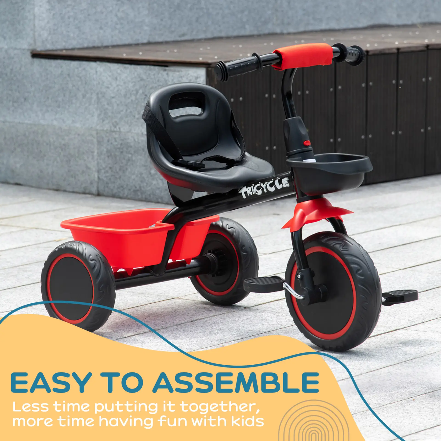 AIYAPLAY Kids Trike for 2-5 Years with Adjustable Seat, Pedal, Baskets, Red by All Mart Bristol Ltd