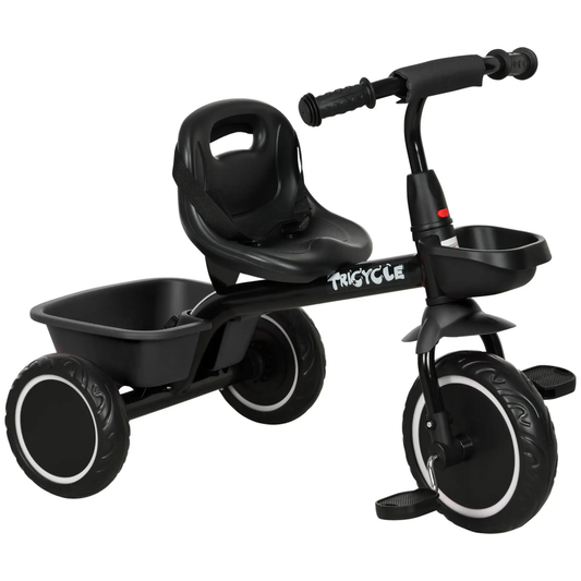 AIYAPLAY Kids Trike for 2-5 Years with Adjustable Seat, Pedal, Baskets, Black by All Mart Bristol Ltd