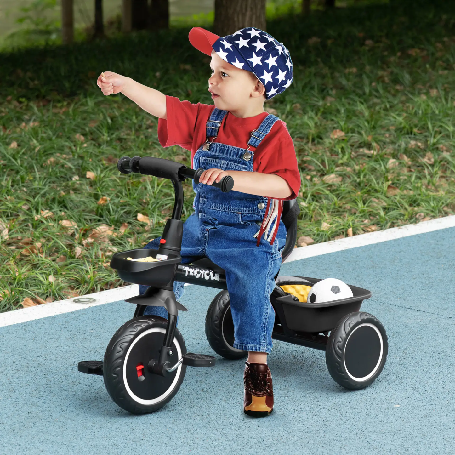 AIYAPLAY Kids Trike for 2-5 Years with Adjustable Seat, Pedal, Baskets, Black by All Mart Bristol Ltd