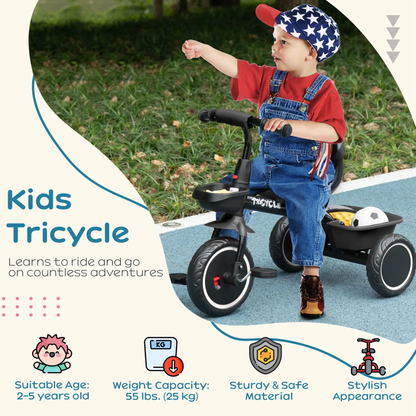 AIYAPLAY Kids Trike for 2-5 Years with Adjustable Seat, Pedal, Baskets, Black by All Mart Bristol Ltd